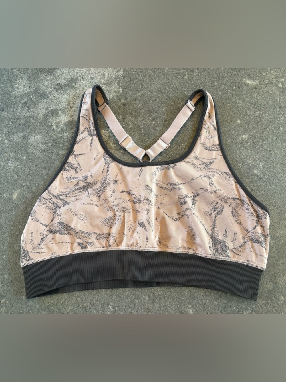 Fabletics Pink and Black Marble Print Sports Bra